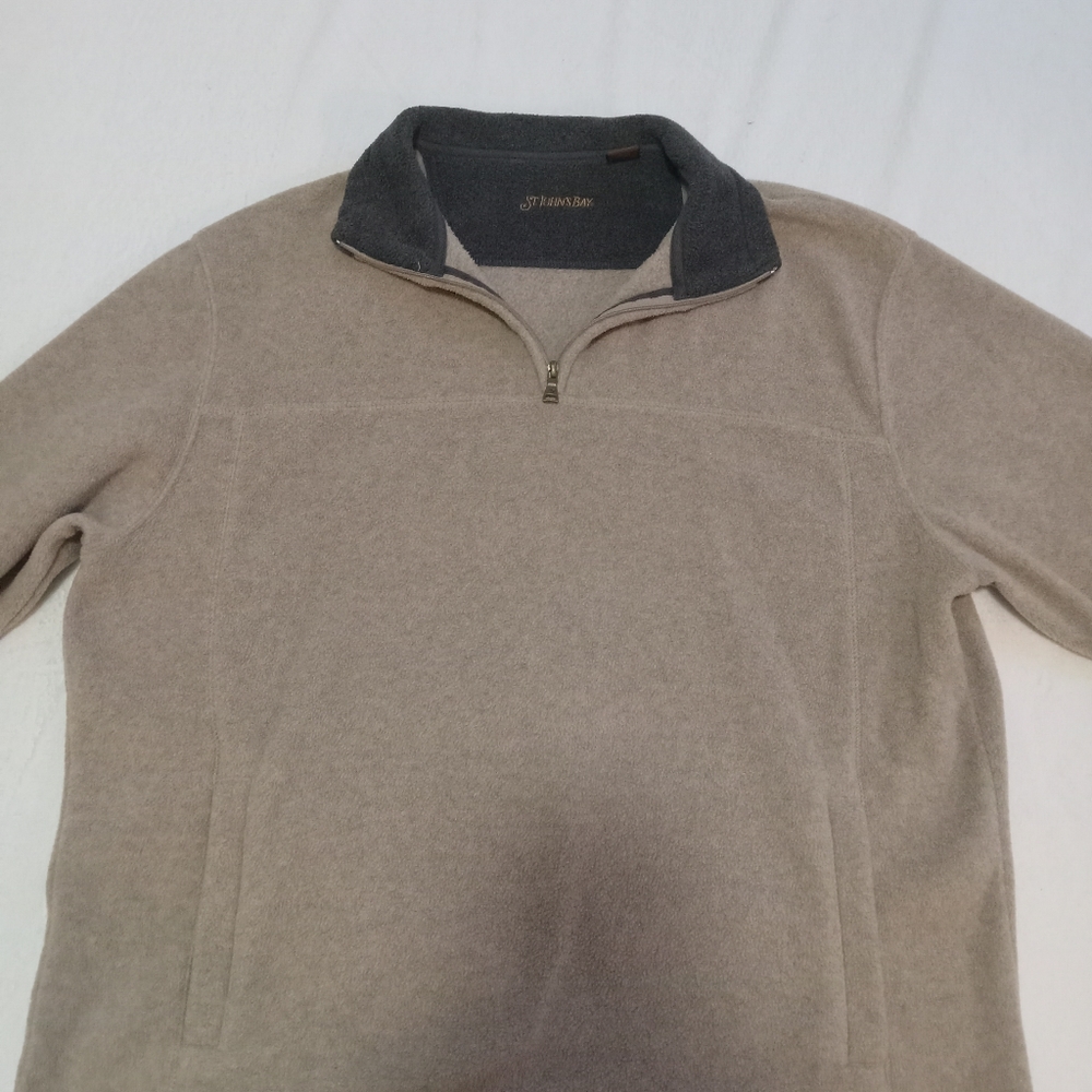 St John's Bay pullover fleece jacket. Tan with gray collar. Size large.